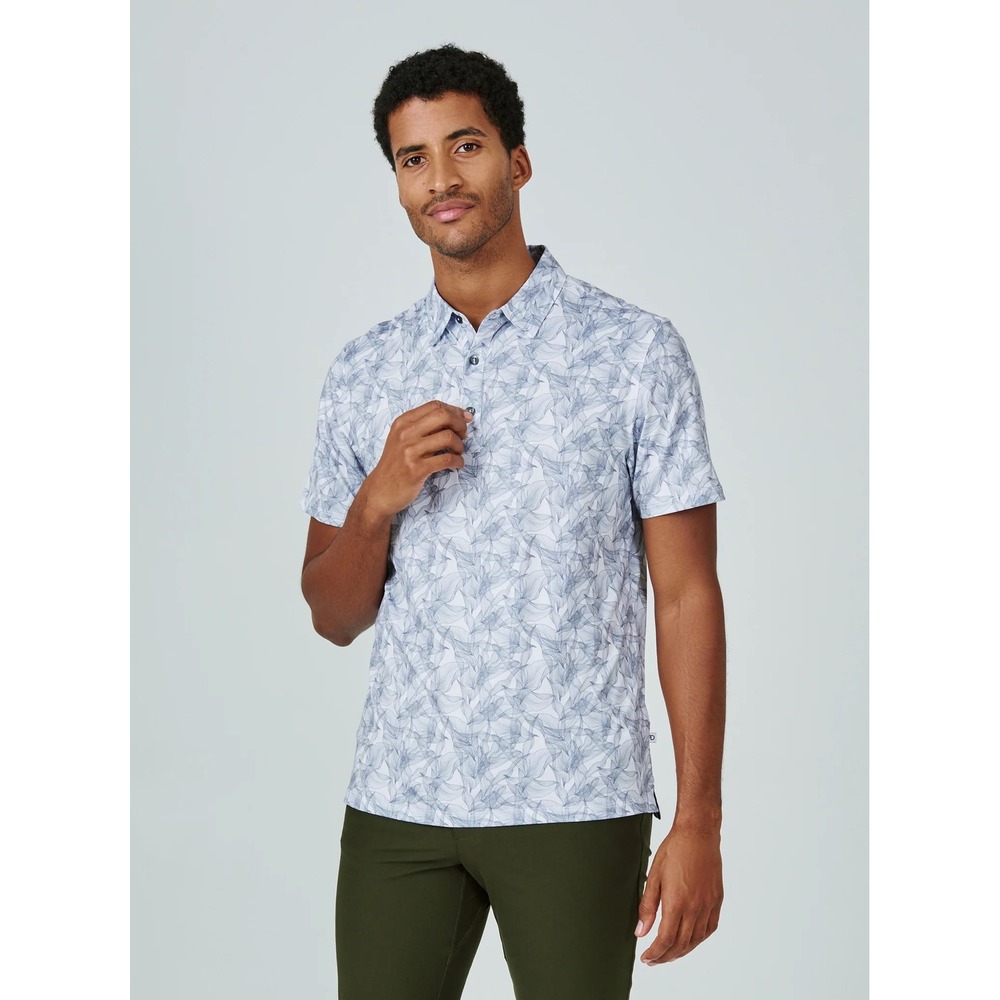 7 Diamonds Karoo Mens XXL Polo Shirt White Grey Leaf Print 4-Way Stretch‎